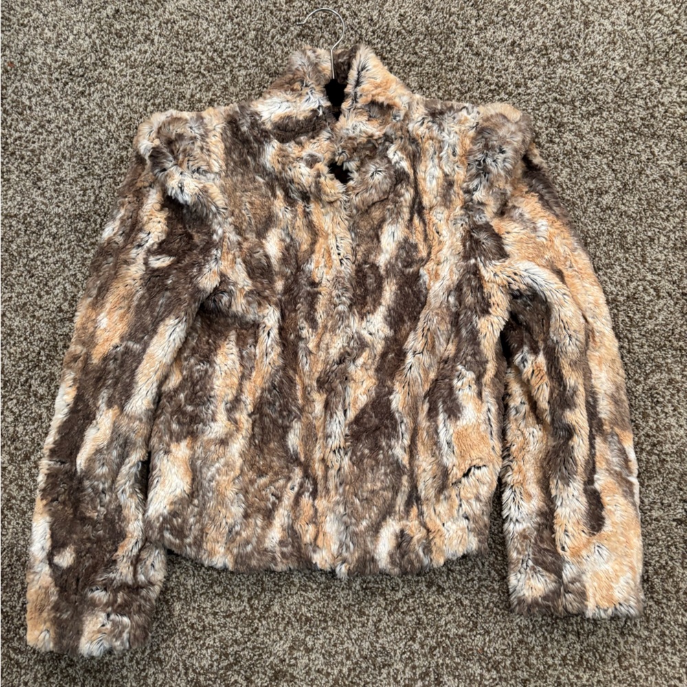 Alice + Olivia Brown and Tan Faux Fur Jacket